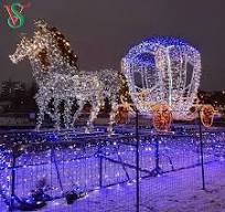 LED Santa Claus with Deer Sleigh Light Cinderella Horse Carriage Motif Rope Light for Holiday Light Show