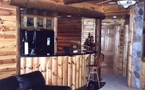 Create a focal point wall in the basement by painting it a bold, warm color. Log Cabin Bar Ideas Basements Cabin Interiors Log Cabin Homes Cabin Plans