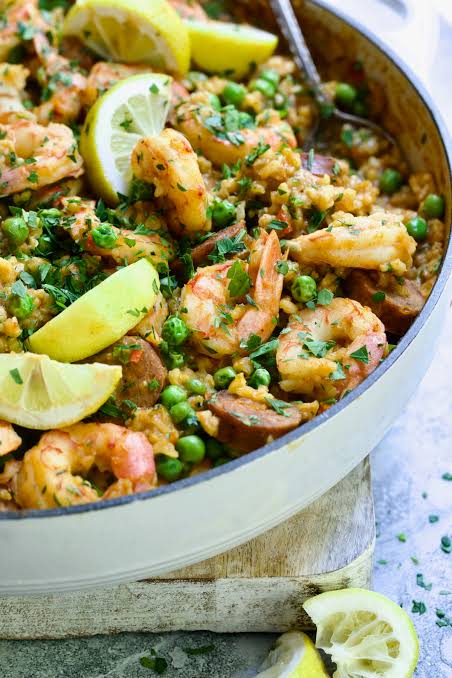 Spanish Seafood Paella In Brown Rice
