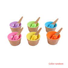 Plastic Ice Cream Frozen Yogurt Cup With Spoon Dessert Bowl Ice Cream Bowl Spoon Set Random Color Ice Cream Scoops Stacks Aliexpress