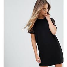 Asos Petite T Shirt Dress With Lace Raglan Sleeve 31 Liked On Polyvore Featuring Dresses Cotton Tshirt Dress Petite Shirt Dress Petite T Shirts