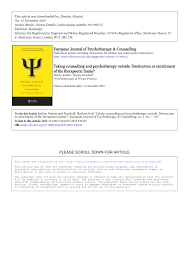 Our staff are currently working remotely during this time and so the centre of therapy. Pdf Taking Counselling And Psychotherapy Outside Destruction Or Enrichment Of The Therapeutic Frame