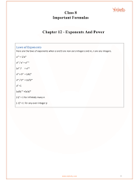 cbse class 8 maths chapter 12 exponents and powers formulas