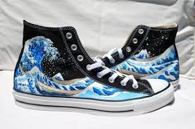 Black And Blue Converse Shoes Wedding Hand Painted Converse Shoes The Great Wave Off Kanagawa Black Heelsinstagram Painted Converse Converse Wedding Shoes Diy Shoes