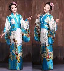 Hot Hi-Q Japanese traditional Hiyoku Vintage women's Kimono Costume Yukata  Gown Japanese Floral Robe Haori Dress with Obi Blue - AliExpress