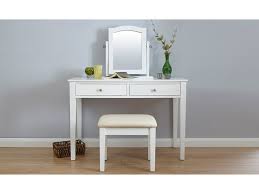 Dressing table stool with a white wood frame and faux suede seat cushion. White Dressing Table Wayfair Off 71