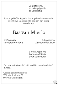 Geef je ons hiervoor toestemming? Bas Van Mierlo 22 12 2020 Overlijdensbericht En Condoleances Mensenlinq Nl
