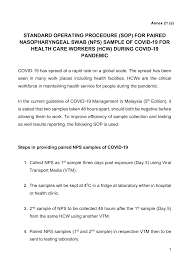 Http Covid 19 Moh Gov My Garis Panduan Garis Panduan Kkm Annex 21a Sop For Covid 19 Sampling Procedure For Hcw 6april 2020 4 Pdf