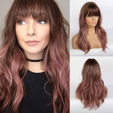 BooYoor Purple Pink Long Wavy Ombre Wig with Bangs Kenya