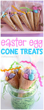 Looking for easter gift ideas? These Edible Easter Egg Cone Treats Are Adorable Cute Little Easter Gift Idea For The Kids Hide In Their Easter Gifts For Kids Easter Recipes Easter Treats