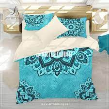 Shop lighting · dorm room ideas · new year, new room Mandala Bedding Aqua And Teal Blue Boho Duvet Cover Set Teal Boho Comforter Set Boho Bedding Mandala Home Decor Teal Bedding Sets Comforter Sets Duvet Cover Sets