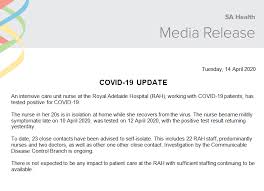 There has been a total of 825 cases notified in south australia. Sa Health On Twitter Covid 19 Update 14 April 2020 An Intensive Care Unit Nurse At The Royal Adelaide Hospital Rah Working With Covid 19 Patients Has Tested Positive For Covid 19 Https T Co V61unx9toc