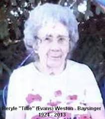 Beryle Evelyn “Tillie” Evans Baysinger (1924-2013)