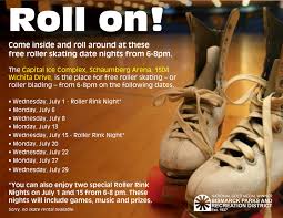 Roller skating in Bismarck every Monday and Wednesday in July from 6-8pm!  Grab your roller skates or rollerblades and enjoy skating at the Capital  Ice Complex, Schaumberg Arena, 1504 Wichita Drive. You