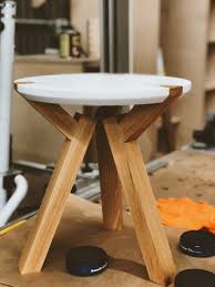 A Mini Table Or Stool Made In Corian And Hickory Features Exposed Joinery Through Tenons To The Edge That Highlight The C Mini Side Table Mini Table Stool