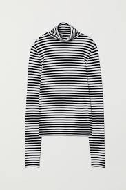 Black And White Striped Long Sleeve Turtleneck Jersey Turtleneck Top Jersey Turtleneck Black Tops Tops