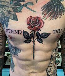 A reasonably sized rose tattoo can also look great on the chest. English Rose Tattoo On The Chest