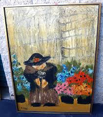 Etta Benjamin E. Cien Signed Original Oil Painting Old Woman Abstract 45x33"