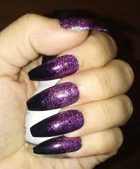 Coffin Black Acrylic Nails With Glitter Black Coffin Nails W Pink Purple Glitter Long Or Short Etsy Purple Glitter Nails Black And Purple Nails Purple Acrylic Nails