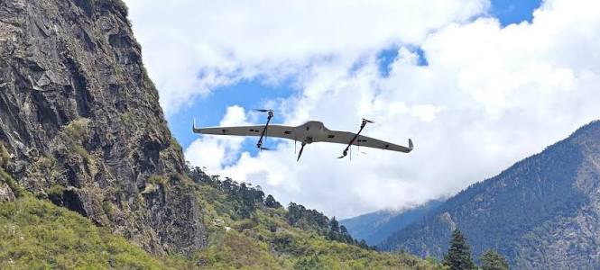 Image of hybrid vtol drone in flight