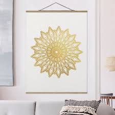 Stoffbild Mit Posterleisten Mandala Sonne Illustration Weiss Gold Hochformat 4 3 Stoffbilder Sonne Illustration Poster