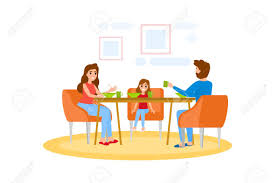 The hallowed family dinner we are so familiar with became accessible to all in the glorious consumer spending spree of the 1950s. Family Having Breakfast At The Kitchen Table Happy Parents And Royalty Free Cliparts Vectors And Stock Illustration Image 124592998