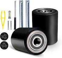 Pallet Jack/Truck Load Wheels Full Set with Axles and Entry Exit Roller 3"  x 3.75" with Bearings ID 20mm Poly Tread Black
