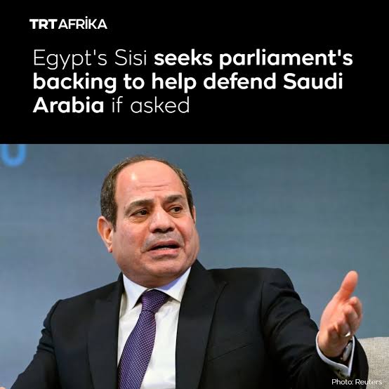 President Abdel Fattah Al Sisi said on Saturday that Egypt would take any  measures necessary to defend Saudi Arabia if asked, amid escalating Houthi  attacks on the kingdom. Read more: https://www.trt
