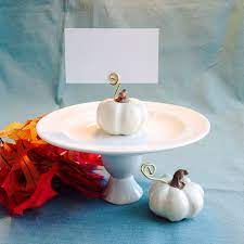 Cute pumpkin napkin holders and little witch hat place card holders will make your dinner. White Pumpkin Place Card Holders Fall Wedding Decoration Etsy