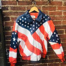 Vintage Mens Large Michael Hoban Patriotic American Flag All Etsy Leather Jacket Printed Leather Champion Reverse Weave