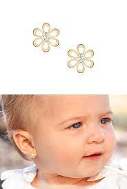 Baby earrings | toddler earrings. Dancing Daisies Clear Cz Baby Children S Earrings Screw Back 14k Gold Baby Girl Earrings Baby Earrings Kids Earrings