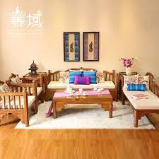 泰域东南亚古典中式风格实木榆木沙发客厅七件套装成套沙发家具 thai style furniture style