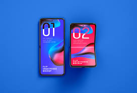 Download Galaxy Z Flip Mockup Folding Phone In Device Mockups On Yellow Images Creative Store PSD Mockup Templates