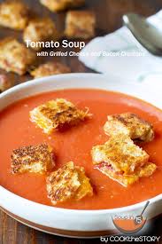Tomato Soup With Grilled Cheese And Bacon Croutons Recipe Grilled Cheese Quick Tomato Soup Tomato Soup Grilled Cheese