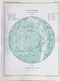 Antique Astronomy Print Celestial Star Chart For February