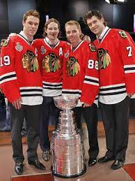 Duncan keith and brent seabrook are certainly among the elite defensemen in the national hockey league. Jonathan Toews Duncan Keith Patrick Kane And Brent Seabrook On The Set Of The Tonight Show Chicago Blackhawks Hockey Blackhawks Hockey Chicago Hockey