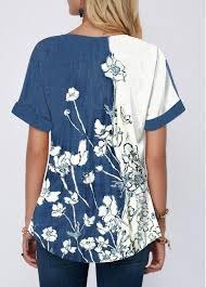 Split Neck Button Detail Floral Print Blouse Modlily Com Usd 28 41 Floral Print Blouses Printed Blouse Ladies Tops Fashion