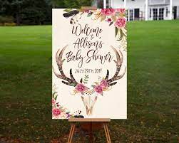 Print baby shower tv famous moms and dads game cards for each of your guests. Baby Shower Welcome Sign Printable Personalized Floral Welcome Board Flower Antlers Pdf Templat Baby Shower Welcome Sign Printable Personalized Printable Signs