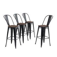 Available in 10 colors, this chair has a rough industrial feel to the design and finish. Alpha Home 30 Inch High Back Bar Stools With Wood Seats Set Of 4 Overstock 30573891