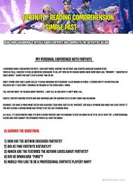 Fortnite is a huge game that's currently taking the world by storm! Fortnite Simple Past Reading Comprehension Reading Comprehension Reading Comprehension Activities Comprehension