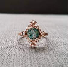 Teal Moissanite Diamond Victorian Bohemian Engagement Ring Etsy Art Deco Engagement Ring Bohemian Engagement Ring Antique Jewelry