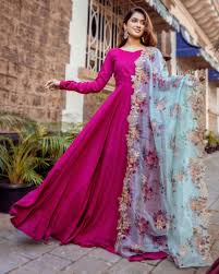 Check out our anarkali gown selection for the very best in unique or custom, handmade pieces from our dresses shops. Dual Toned Flared Anarkali Dress With Floral Organza Dupatta Set Of Two By V7 By Vinya The Secret Label