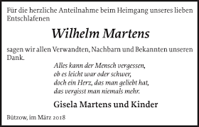 Traueranzeigen von Wilhelm Martens
