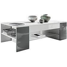 Couchtisch Beistelltisch Wohnzimmertisch Clip In Weiss Mit Blenden In Grau Hochglanz