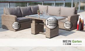 Poly Rattan Garten Sitzgruppe Lina Hohenverstellbar Natur Braun Taupe Garten Lounge Sitzgruppe Tisch Hohenverstellbar