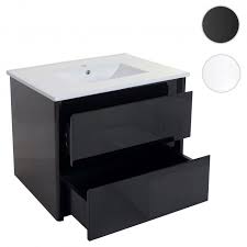 Ein badezimmer unterschrank zur montage unter dem waschbecken ist eine von zahlreichen möglichkeiten, den vorhandenen platz sinnvoll zu dann nämlich reicht ein kurzes antippen und die schublade oder tür am badezimmer unterschrank öffnet sich wie von geisterhand von selbst. Waschbecken Unterschrank Hwc B19 Waschbecken Waschtisch Badezimmer Hochglanz 50x80cm Schwarz