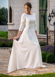 Modest By Mon Cheri Tr11971 Mon Cheri Bridals Modest Wedding Dresses Wedding Dresses Satin Wedding Dresses
