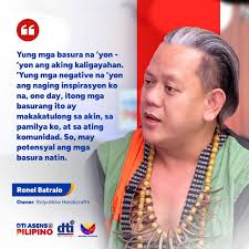 May potensyal sa basura. Para kay Renel Batralo ng Rolyolikha Handicrafts,  ang dating problema sa basura ay naging susi sa kanyang pag-asenso. Ang mga  lumang diyaryo at pakalat-kalat na water hyacinths ay