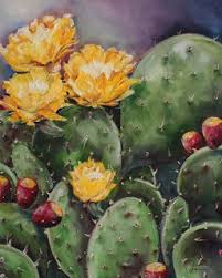 Native to the arid south, prickly pear is an easily distinguishable plant. Prickly Pear Cacti By Texas Artist Kristine Kainer Flower Painting Cactus Painting Cactus Paintings