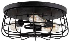 Kira Home Gage 15 3 Light Cage Flush Mount Ceiling Light Textured Black Industrial Flush Mount Ceiling Lighting By Modum Decor